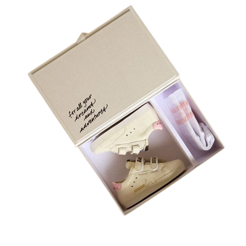 White & Light Pink School Baby Trainers & Sock Gift Set