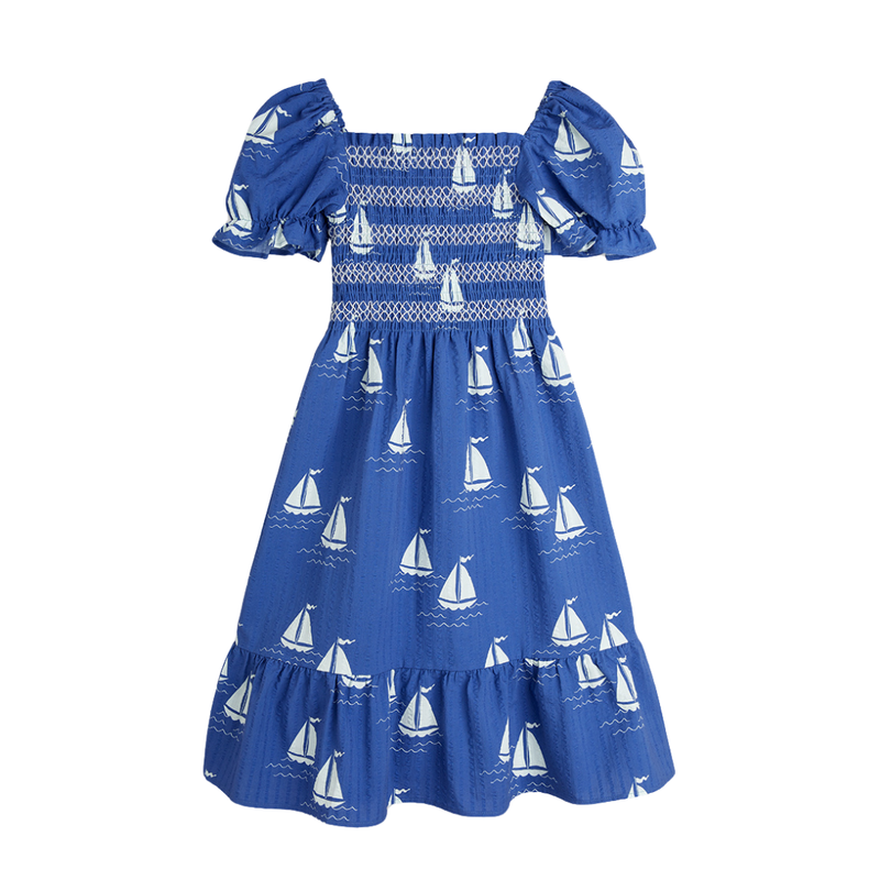 Sailing Boats Woven Smock Dress