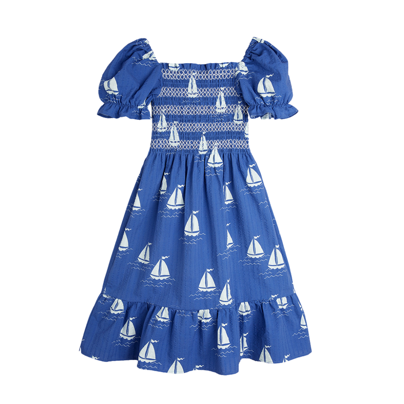 Sailing Boats Woven Smock Dress