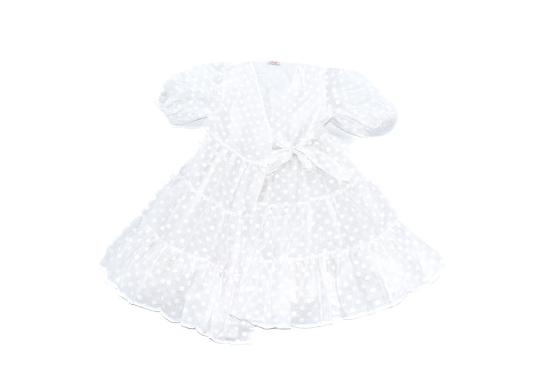 Il Gufo White Tiered V-neck Wrap-over Dress