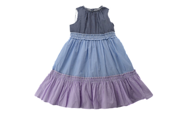 Il Gufo Blue & White Tiered Sleeveless Dress