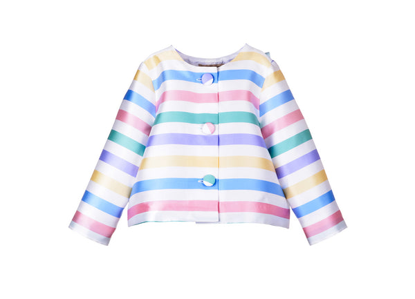 Hucklebones White Twill Collarless Bow Jacket