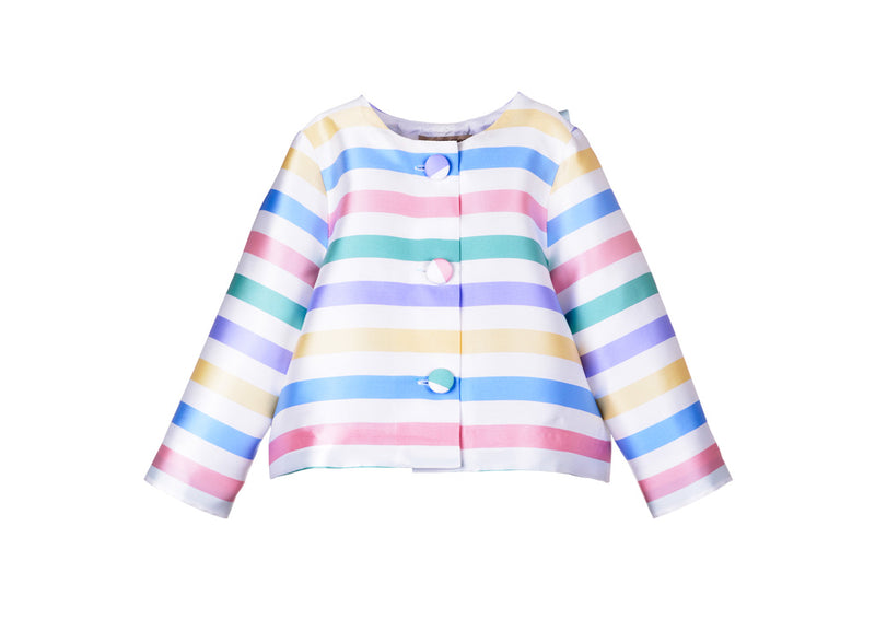 Hucklebones White Twill Collarless Bow Jacket