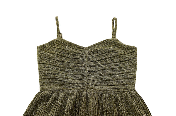 KatieJ NYC Metallic Gold Pleated Dress