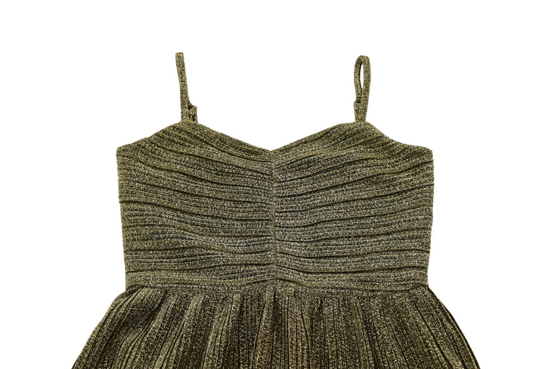 KatieJ NYC Metallic Gold Pleated Dress