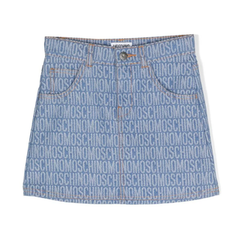 Denim Allover Logo Short Skirt