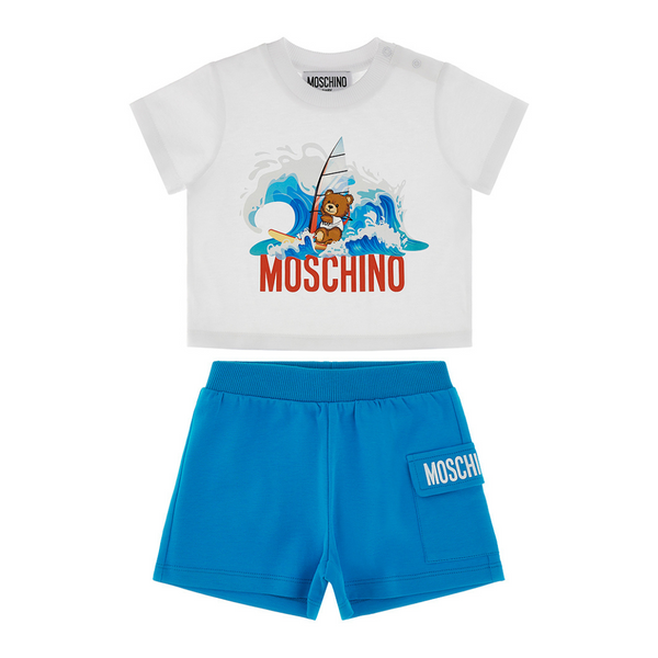 White Shirt & Ocean Blue Shorts Set